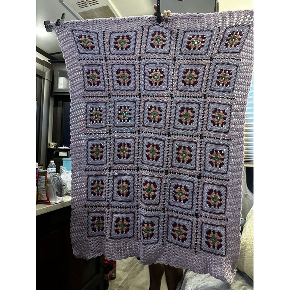 Vintage Hand Crocheted GrannySquare Afghan-Lap-Throw Blanket 49”x 53” Grannycore - Picture 1 of 4